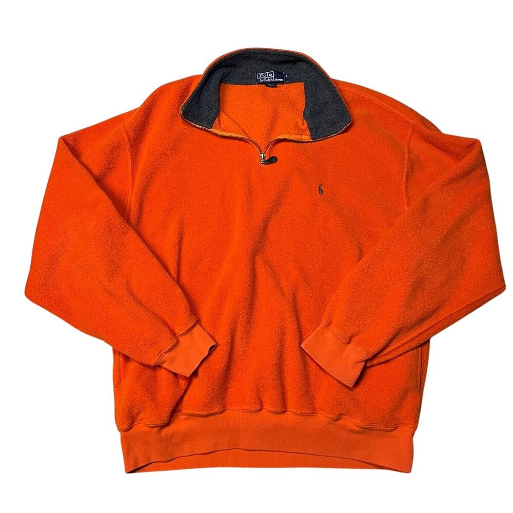 Vintage Polo Ralph Lauren Orange Quarter Zip Pulleover Fleece Y2K Gorpcore Prep